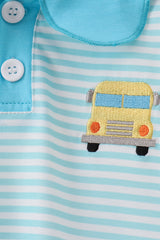 Blue Stripe School Bus Embroidered Top