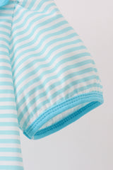 Blue Stripe School Bus Embroidered Top