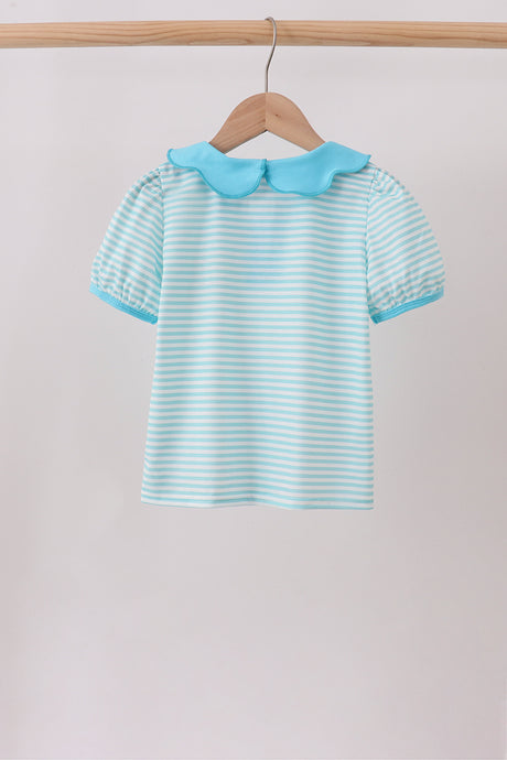 Blue Stripe School Bus Embroidered Top