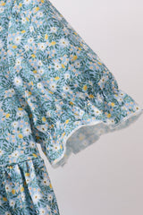 Teal Floral Lace Bow Dress