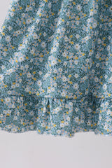 Teal Floral Lace Bow Dress