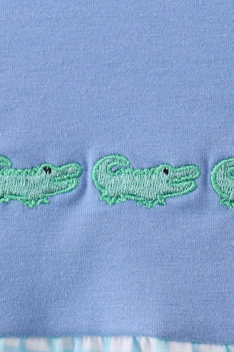 Blue Crocodile Embroidered Bubble
