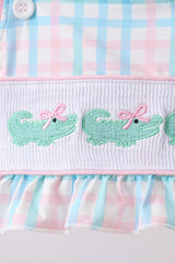 Pink Crocodile Smocked Gingham 2PC Swimsuit