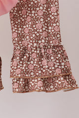 Floral Football Print Ruffle Pants Set