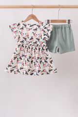 Sage Mallard French Knot Ruffle Shorts Set