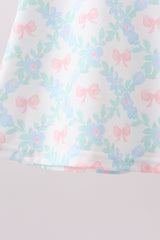 Pink Floral Bow Print Scalloped Shorts Set