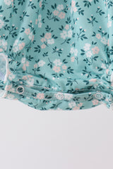 Green Floral Smocked Ruffle Bubble