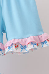 Blue Rose Ruffle Shorts Set