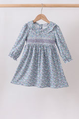 Blue Floral Smocked Dress