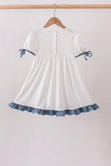 Blue Apple Crayon French Knot Ruffle Dress