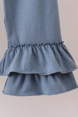 Blue Apple Crayon French Knot Ruffle Pants Set