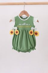 Green Sunflower Applique Ruffle Bubble