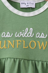 Green Sunflower Applique Ruffle Bubble