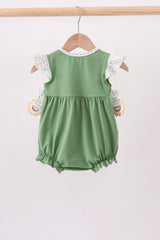Green Sunflower Applique Ruffle Bubble
