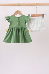 Green Sunflower Applique Ruffle Bloomer Set