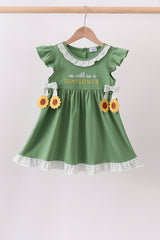 Green Sunflower Applique Ruffle Dress