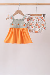 Orange Pumpkin Embroidery Ruffle Bloomer Set