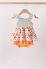Orange Pumpkin Embroidery Ruffle Bubble