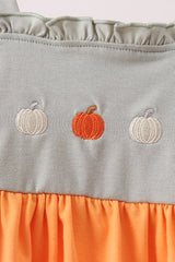 Orange Pumpkin Embroidery Ruffle Pants Set