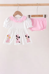 Pink Prayer Embroidery Ruffle Bloomer Set
