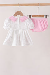 Pink Prayer Embroidery Ruffle Bloomer Set