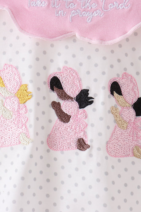 Pink Prayer Embroidery Ruffle Bubble