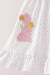 Pink Prayer Embroidery Ruffle Pants Set