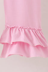 Pink Prayer Embroidery Ruffle Pants Set