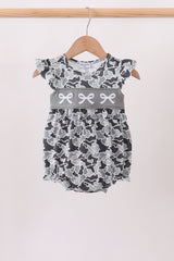 Grey Camouflage Bow Embroidery Ruffle Bubble