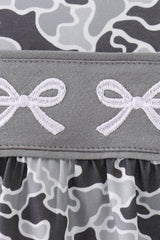 Grey Camouflage Bow Embroidery Ruffle Bubble