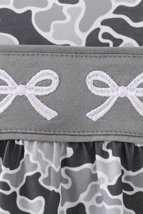 Grey Camouflage Bow Embroidery Ruffle Bubble
