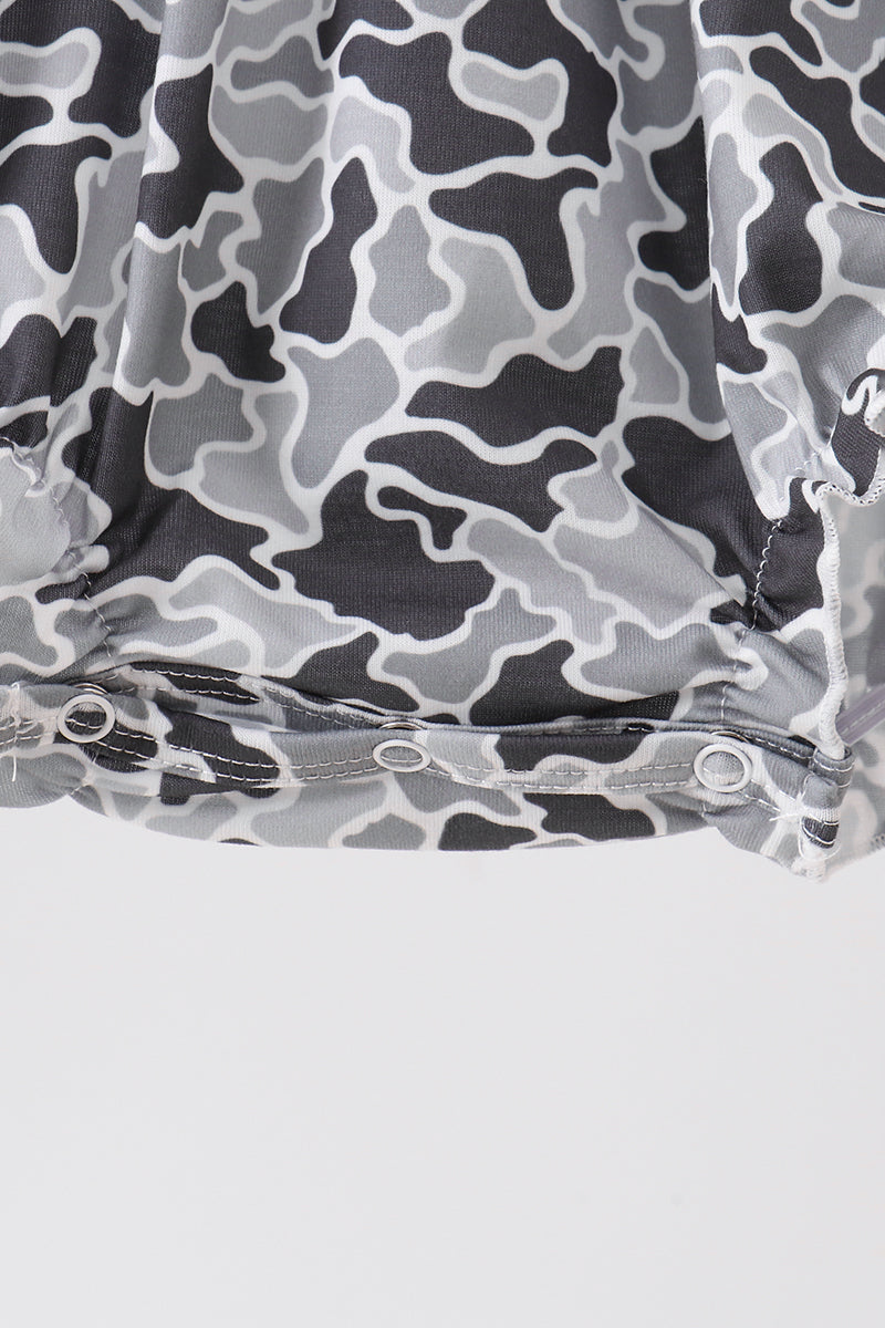 Grey Camouflage Bow Embroidery Ruffle Bubble