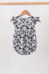 Grey Camouflage Bow Embroidery Ruffle Bubble