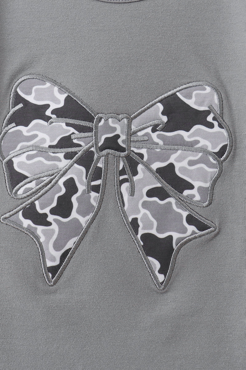 Grey Camouflage Bow Embroidery Ruffle Skorts Set