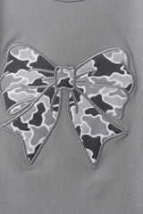 Grey Camouflage Bow Embroidery Ruffle Skorts Set