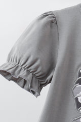 Grey Camouflage Bow Embroidery Ruffle Skorts Set