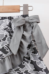 Grey Camouflage Bow Embroidery Ruffle Skorts Set