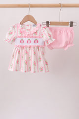 Pink Pumpkin Embroidery Ruffle Bloomer Set