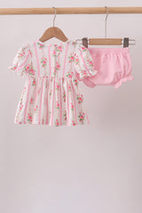 Pink Pumpkin Embroidery Ruffle Bloomer Set