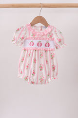 Pink Pumpkin Embroidery Floral Ruffle Bubble
