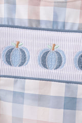 Blue Pumpkin Embroidery Gingham Bubble