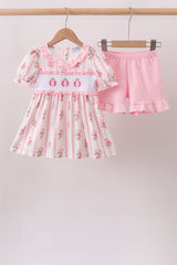 Pink Pumpkin Embroidery Ruffle Shorts Set