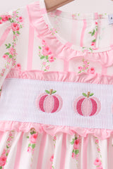 Pink Pumpkin Embroidery Ruffle Shorts Set