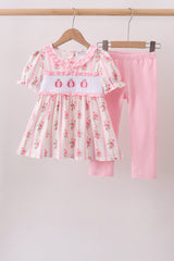 Pink Pumpkin Embroidery Ruffle Pants Set