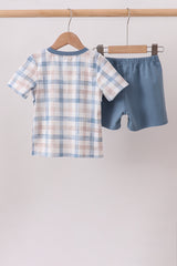 Blue Pumpkin Embroidery Gingham Shorts Set