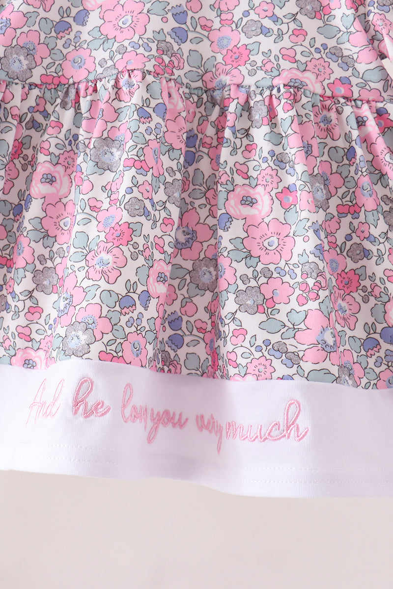 Pink Floral Embroidery Bloomer Set