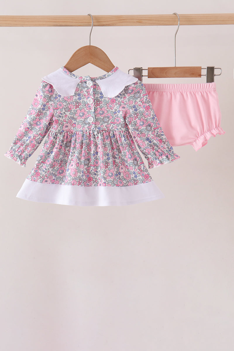 Pink Floral Embroidery Bloomer Set