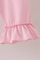Pink Floral Embroidery Ruffle Pants Set