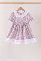 Pink Floral Embroidery Ruffle Dress