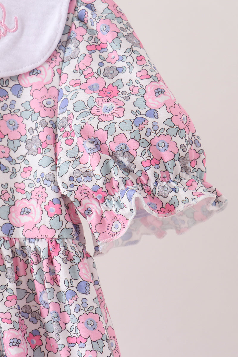Pink Floral Embroidery Ruffle Dress